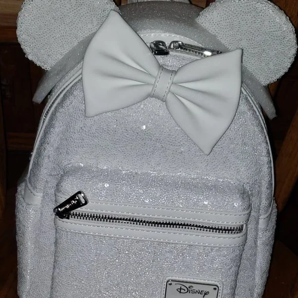 White wedding mickey mouse glitter back pack Minnie Mouse White Sequin Wedding Mini Backpack SKU  main image 3